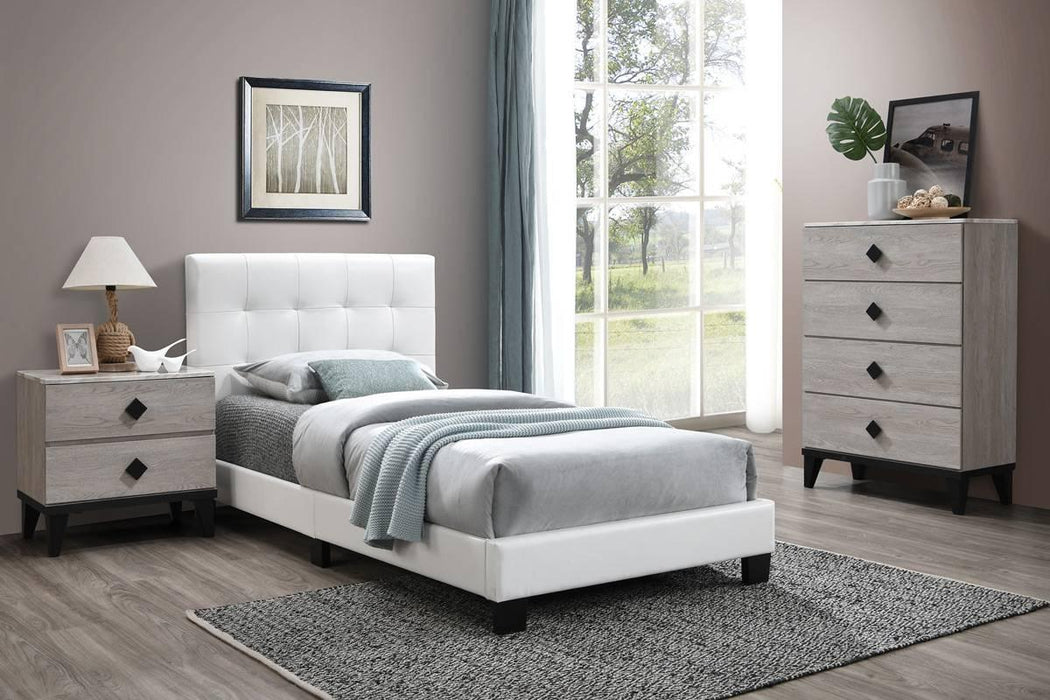 Chyuan Twin Bed/White Pu in White / Black