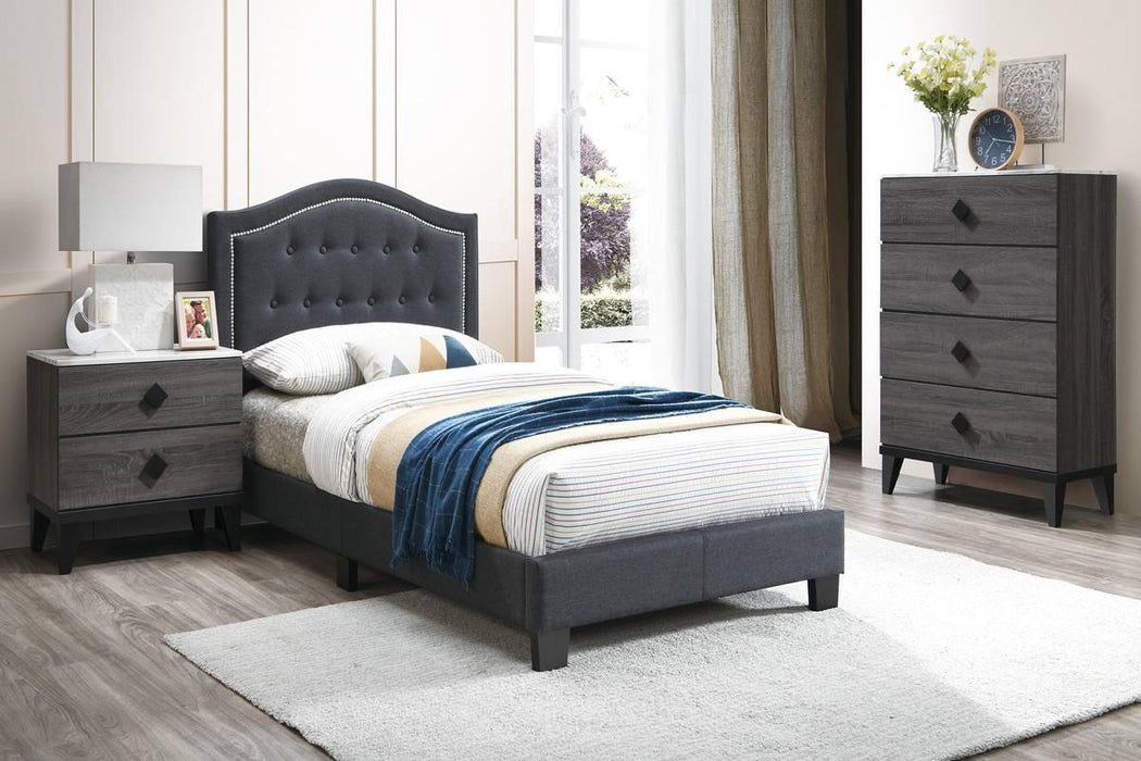Chyuan Twin Bed/Charcoal Burplap in Charcoal / Black