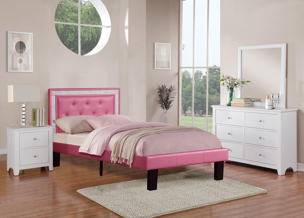 Chyuan Twin Bed/Pu-Pink in Pink / Espresso