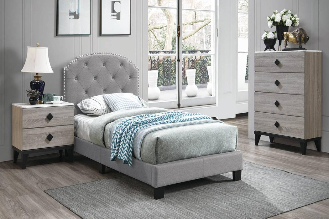 Chyuan Twiin Bed/Light Grey Burplap in Light Grey / Black