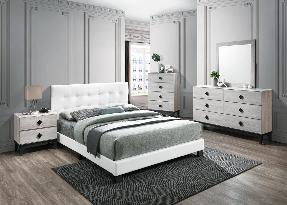 Chyuan Full Bed/White Pu in White / Black