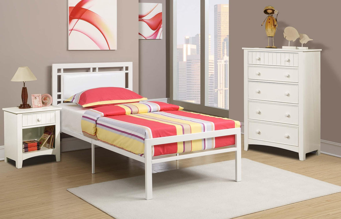 Hsmart Full Bed In White Pu Headboard White Metal Frame in White