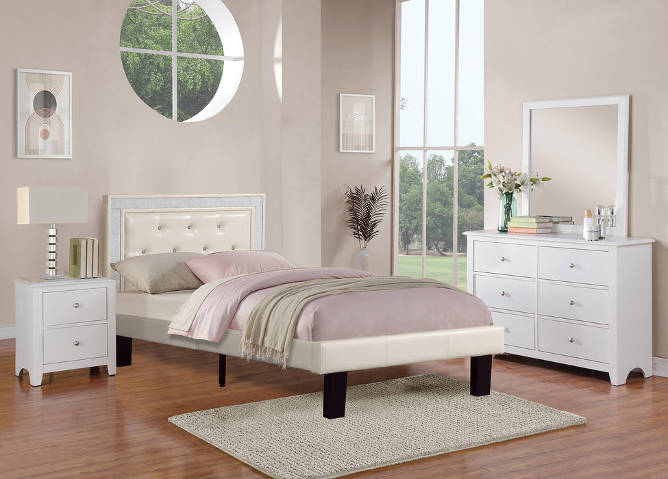 Chyuan Full Bed/Pu-Light Bone in Cream/Espresso