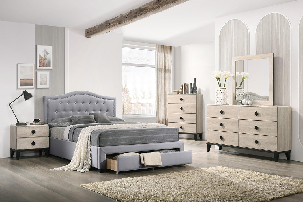 Liihcc Full Bed W/Drawer-Light Grey Burlap in Light Grey / Black
