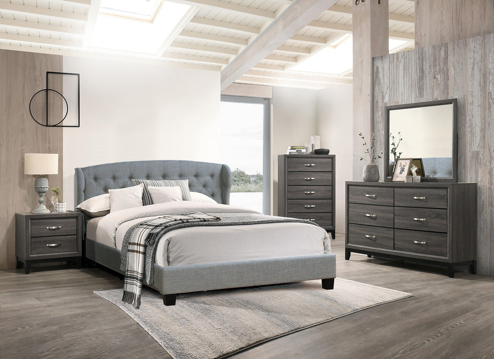 Vphong Eastern King Bed/Grey Fabric in Grey / Espresso