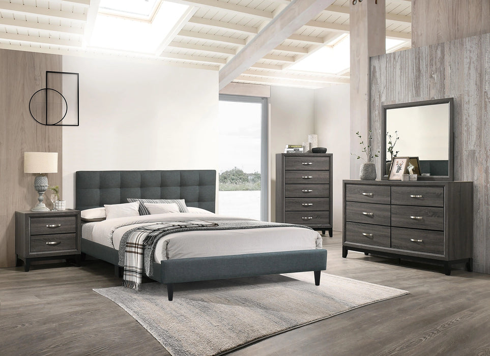 Chyuan Full Bed/Charcoal Fabric in Charcoal/Espresso