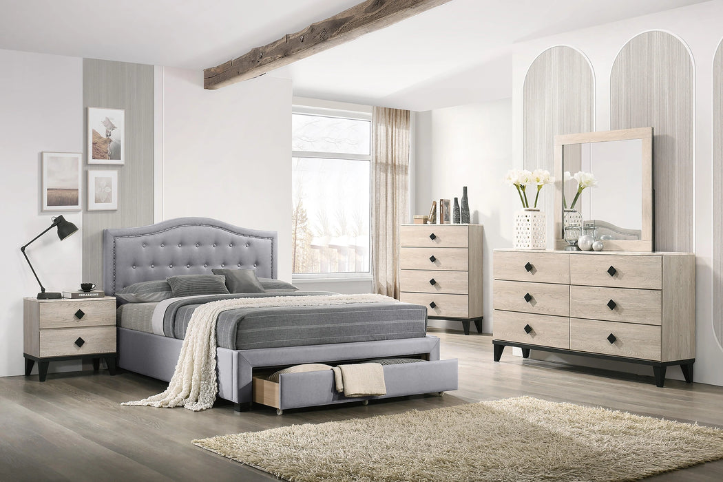 Liihcc Full Bed W/Drawer-Light Grey Burlap in Light Grey / Black
