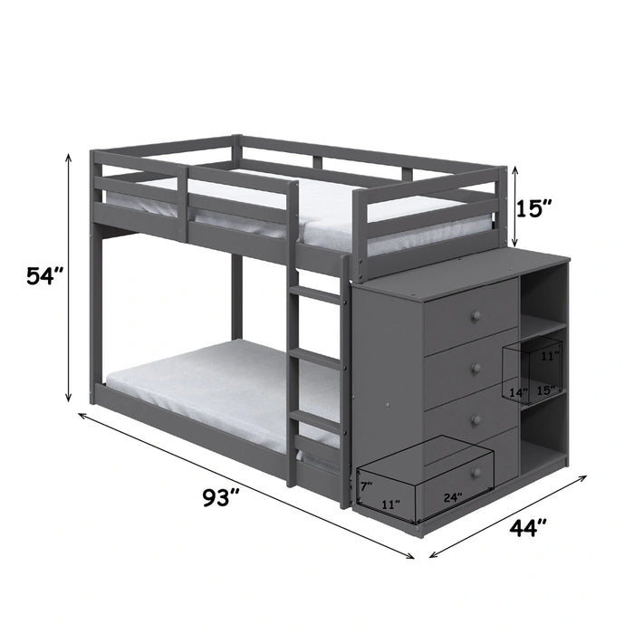 Bunk Bed (T/T) w/4 Drawers & 3 Compartments