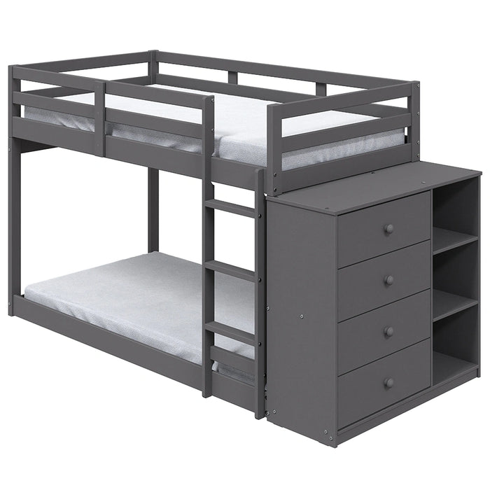 Bunk Bed (T/T) w/4 Drawers & 3 Compartments