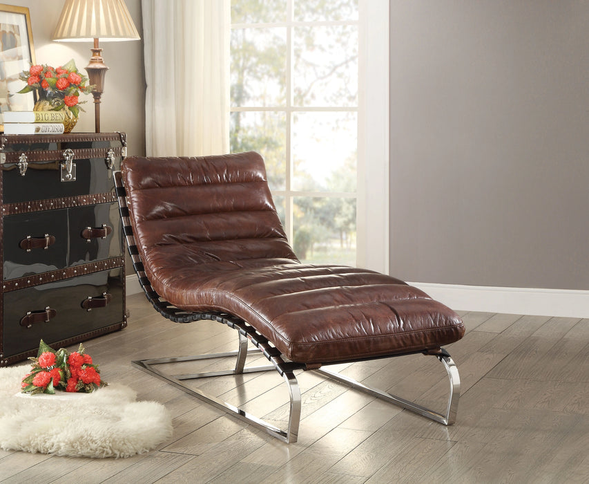 Qortini Vintage Dark Brown Top Grain Leather & Stainless Steel Chaise