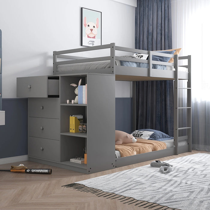 Bunk Bed (T/T) w/4 Drawers & 3 Compartments