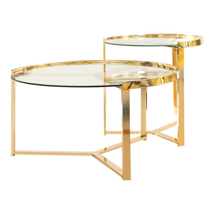 Delia 2-piece Round Nesting Table Clear and Gold