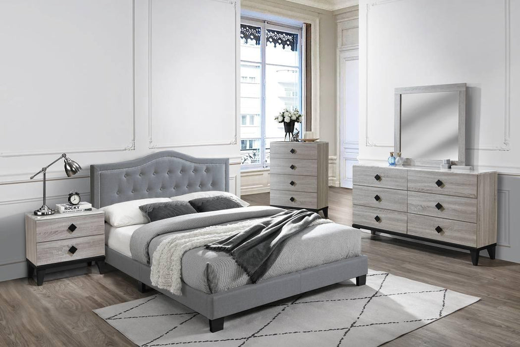 Chyuan Queen Bed/Grey Velvet in Grey / Black