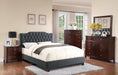 Chyuan Queen Bed/Blue Grey Polyfiber, Headboard 47"H/Footboard 15.5"H in Blue Grey / Espresso image