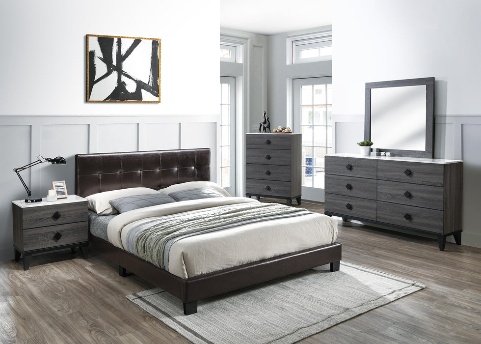 Chyuan Queen Bed/Brown Pu in Brown / Black image