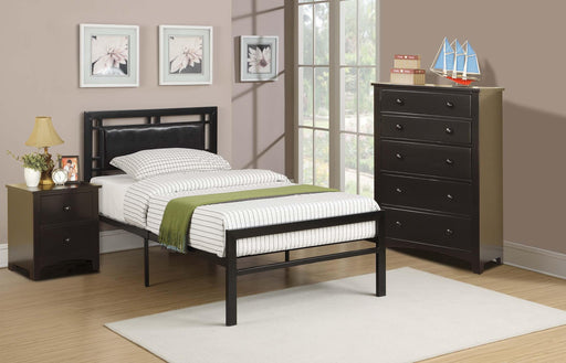 Hsmart Twin Bed Black Pu Headboard Black Metal Frame in Black image