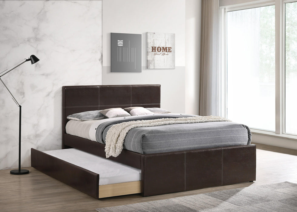 Liihcc Full Bed W/Trundle Espresso Faux Leather in Brown / Na image