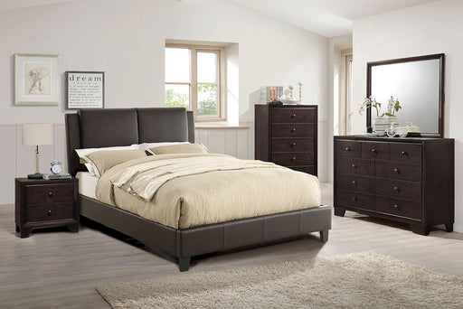 Vphong C. King Bed/Brown Pu, Headboard 46"H, Footboard 15.5"H in Brown / Espresso image