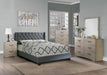 Chyuan Queen Bed/Nailhead Trim/Fabric-Blue Grey in Blue Grey / Espresso image