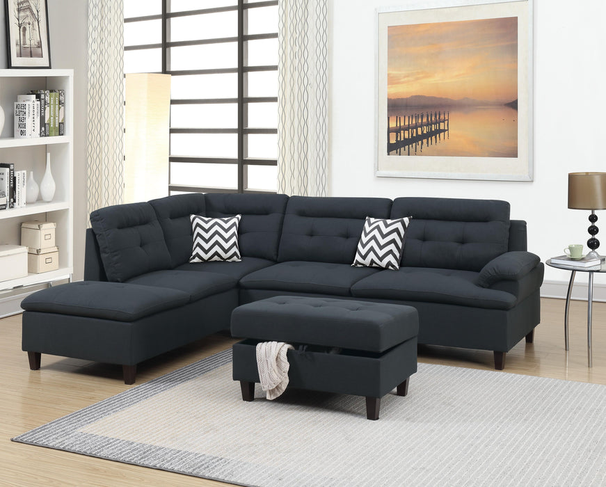 Taiyus 3-Pcs Sectional W/Storage Ottoman 2 Accent Pillows in Black image