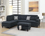 Taiyus 3-Pcs Sectional W/Storage Ottoman 2 Accent Pillows in Black image