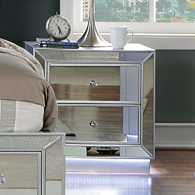 BELLADONNA Night Stand w/ LED & USB, Silver